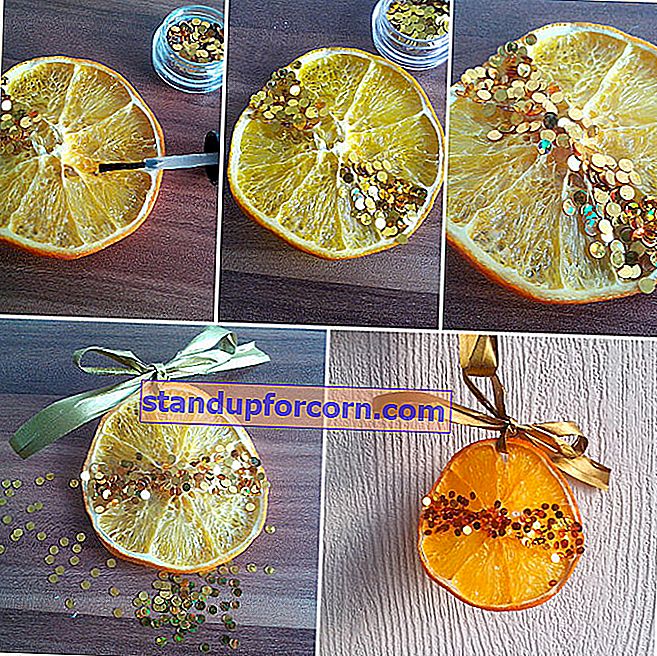 Auksinė džiovintos apelsino dekoracija eglutei