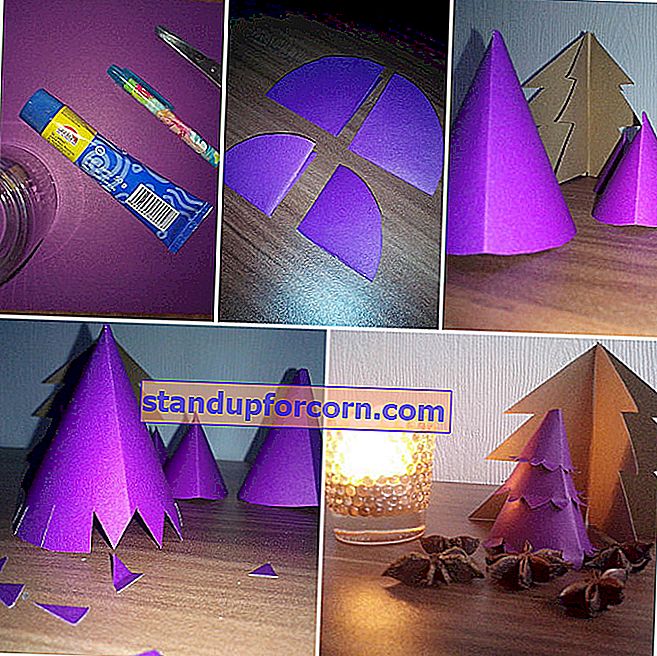 vienkārši Ziemassvētku papīra rotājumi - violeta eglīte