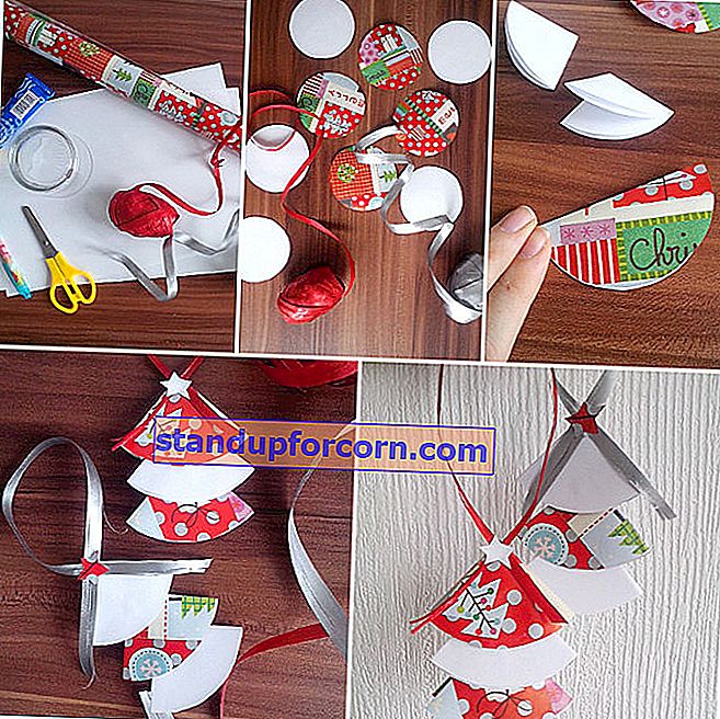 enkla julpappersdekorationer - julgran gjord av presentförpackningspapper